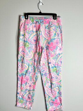 Lilly Pulitzer Taron Mid-Rise Linen Pants Vacation Resortwear Cropped Sz Medium